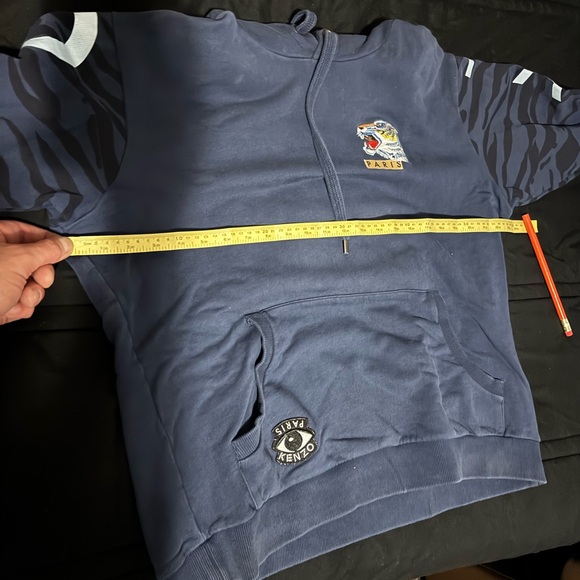 Kenzo Paris Vintage Navy Pullover Logo Hoodie Sweatshirt Embroidered Tigers XL - Picture 16 of 16